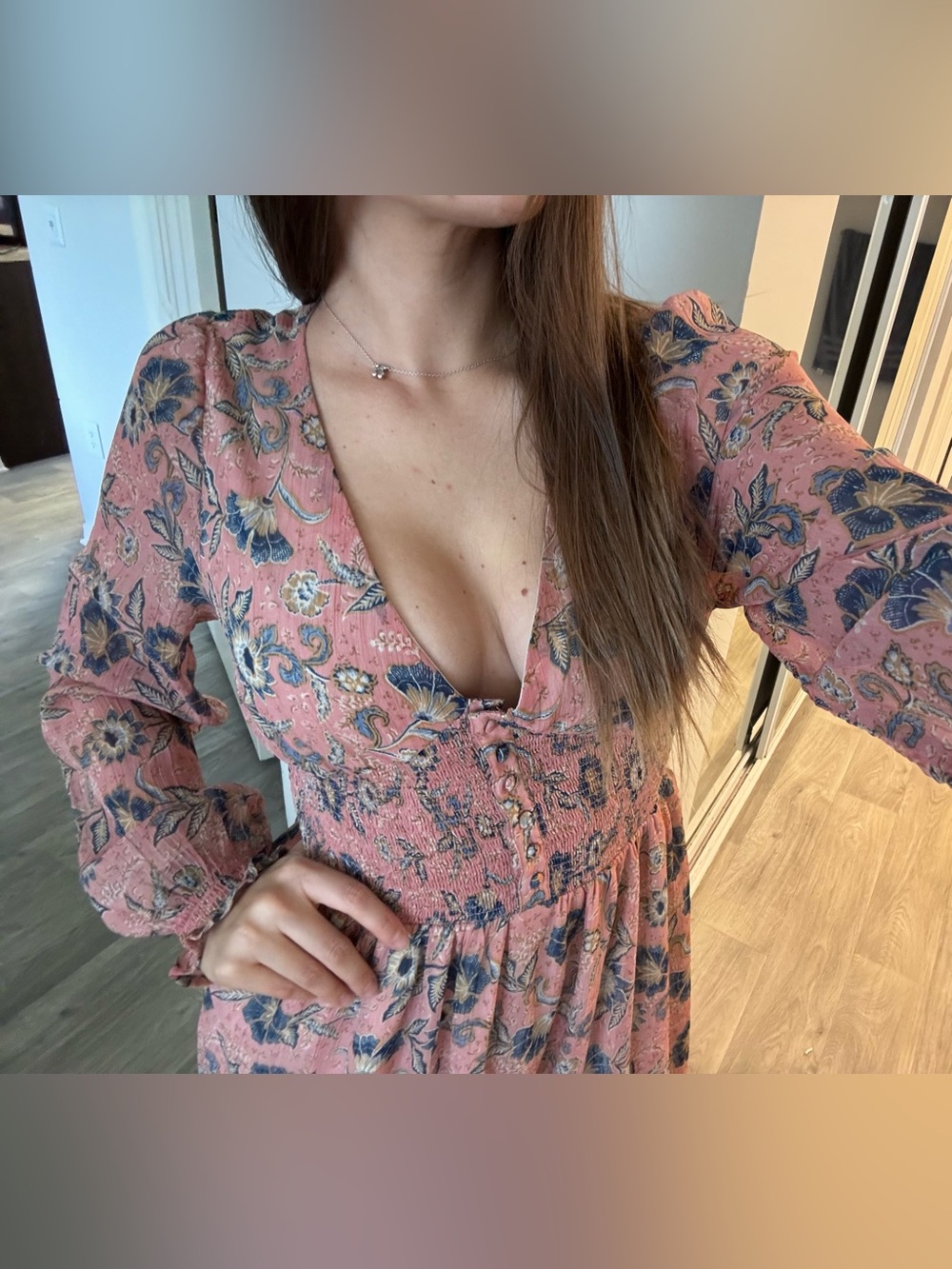 Floral Peasant Maxi Dress - Peach